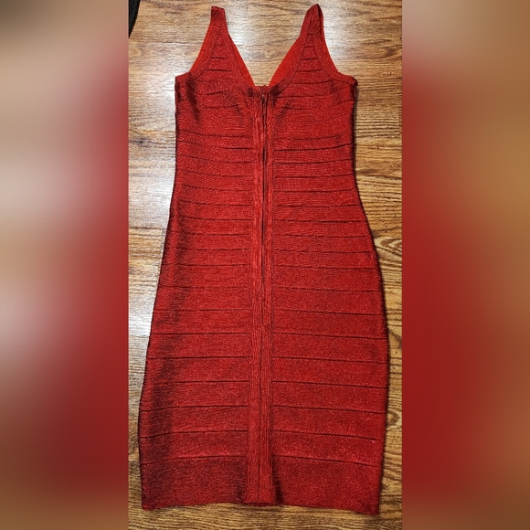 🔥Sexy Red Sparkly Rayon V-Neck Bandage Bodycon Club Dress Women's M - Picture 6 of 10